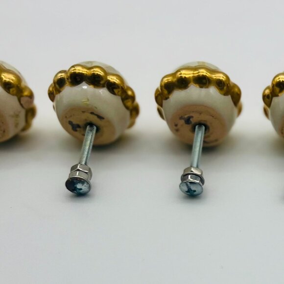 MacKenzie Childs Ceramic Parchment Courtly Check drawer/door pull/knobs 1.5” - Picture 3 of 8